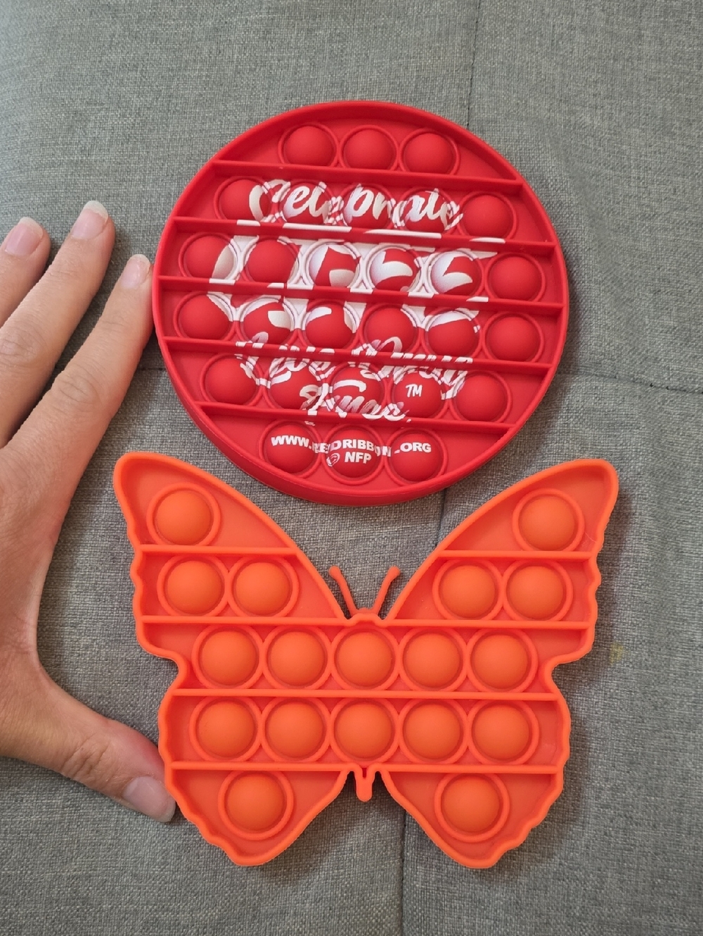 Red Round Pop It & Orange Butterfly Pop It Fidget Toys